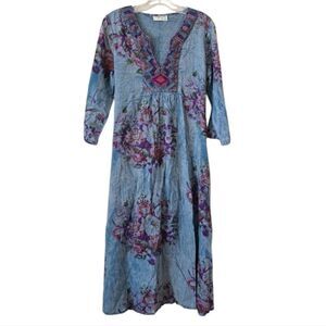 Vintage Goa Womens Maxi Dress Embroidered Size M Lagenlook Bohemian